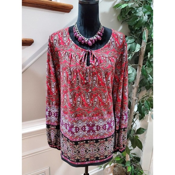 Avenue Women's Multicolor Polyester Round Neck Long Sleeve Casual Blouse 22/24 - Picture 1 of 11
